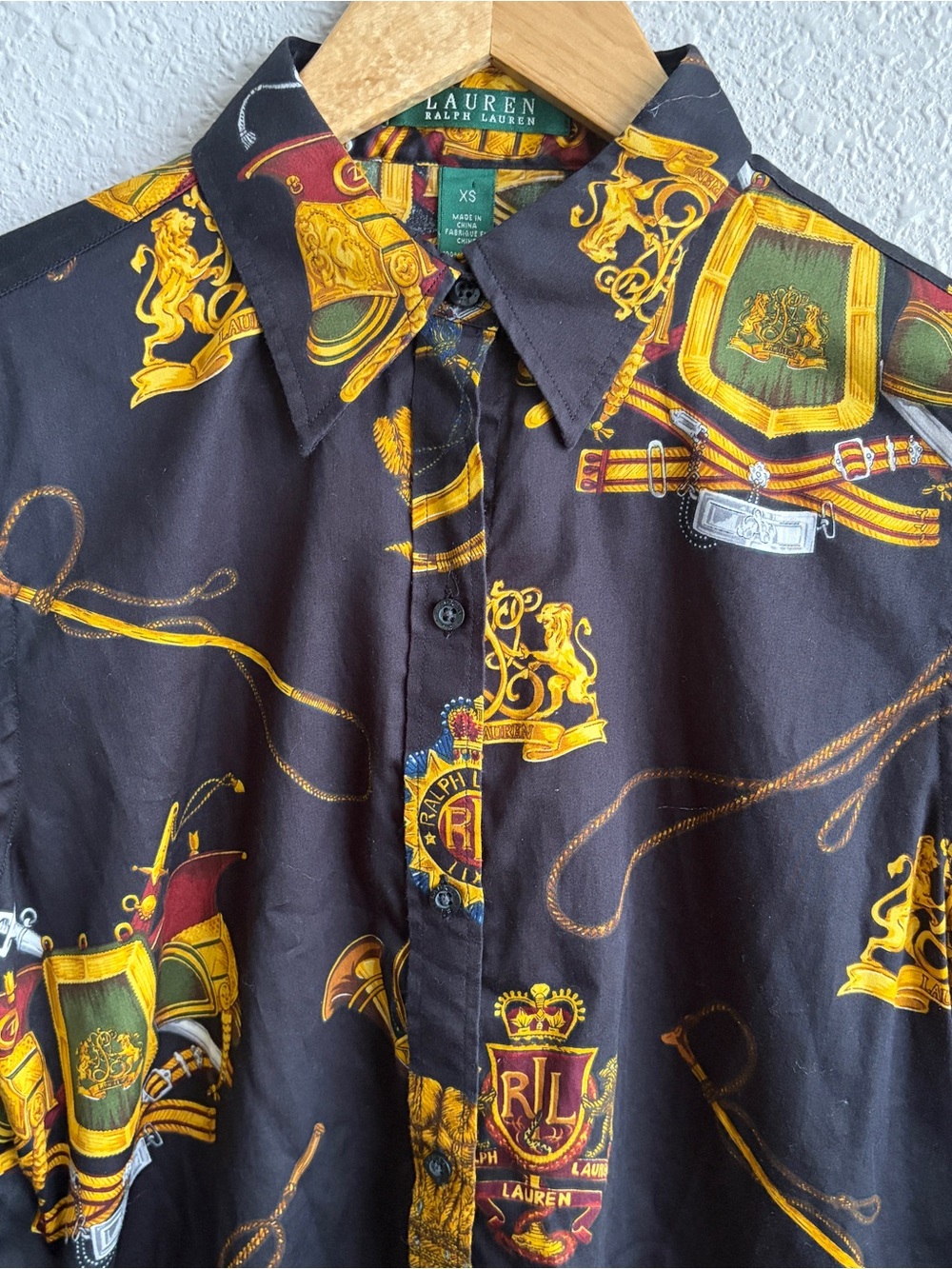 Lauren Ralph Lauren Black Gold Equestrian Lion Long Sleeve Button Up Shirt - Picture 5 of 8